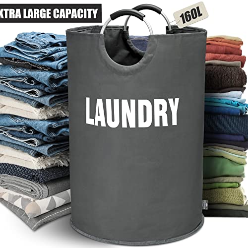 DOKEHOM 160L XX-Large Laundry Basket Bag, Collapsible Hamper, Dark Grey - color: Dark Grey, size: 160L