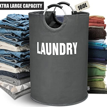 DOKEHOM 160L XX-Large Laundry Basket Bag, Collapsible Hamper, Dark Grey - color: Dark Grey, size: 160L