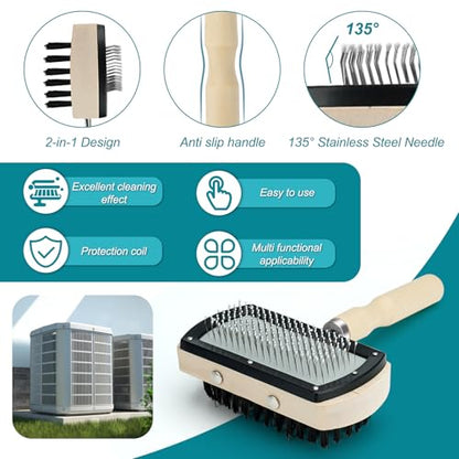 Air Conditioner Coil Cleaning Brush Kits - Double Sided HVAC Brush AC Coil Cleaner Brush and Metal Radiator Fin Comb Compatible with Air Conditioner HVAC Fin Comb Straightener