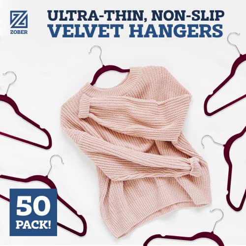 Zober Burgundy Velvet Hangers 50 Pack, Slim Non Slip Clothes Hangers - color: Burgundy, size: 50 Pack
