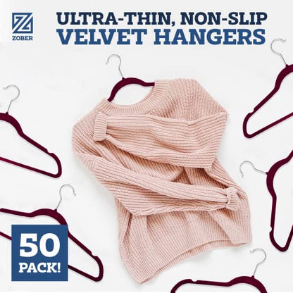 Zober Burgundy Velvet Hangers 50 Pack, Slim Non Slip Clothes Hangers - color: Burgundy, size: 50 Pack