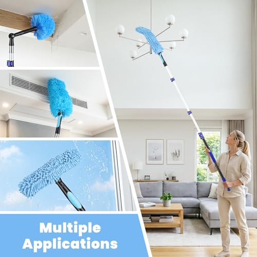 20ft High Reach Extendable Duster Kit with 5-12ft Extension Pole - size: 12FT POLE (Reach 20FT High)