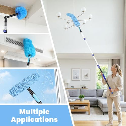 20ft High Reach Extendable Duster Kit with 5-12ft Extension Pole - size: 12FT POLE (Reach 20FT High)