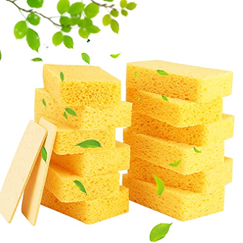 METUUTER Kitchen Sponges 12 Pack Natural Cellulose for Non Scratch Cleaning - color: Yellow