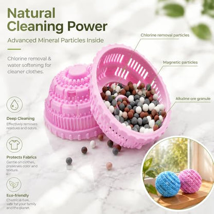 Laundry Balls Set, Eco-Friendly Super Washing Machine Laundry Ball, All Natural Washer Ball Laundry Detergent Alternative, Household Can Be Reused 2000 Washings(2pcs Balls, Pink,Blue) - color: 2Pack,Pink,Blue