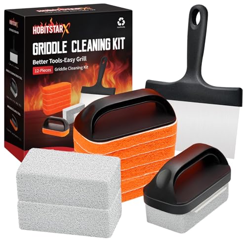 Griddle Cleaning Kit for Blackstone, Heavy-Duty Scraper & Ergonomic Handles - color: 12pcs Orange