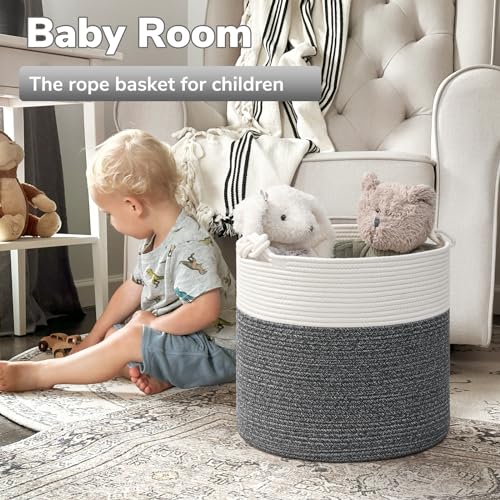Goodpick Woven Rope Blanket Basket Living Room, 40L, Dark Grey - color: Dark Gray, size: 15 × 14.2 inches