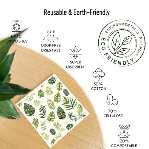 Swedish Dishcloths Reusable Paper Towels 6 Pack, Super Absorbent Washable Kitchen Towels, Biodegradable Quick Drying Dishwasher Safe, Watercolor Design Cleaning Cloths for Any Surface(Green Grass) ﻿ - color: Greengrass Theme