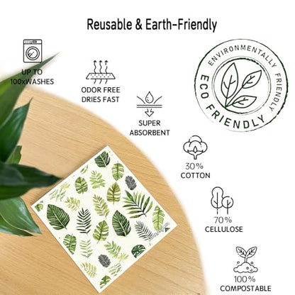 Swedish Dishcloths Reusable Paper Towels 6 Pack, Super Absorbent Washable Kitchen Towels, Biodegradable Quick Drying Dishwasher Safe, Watercolor Design Cleaning Cloths for Any Surface(Green Grass) ﻿ - color: Greengrass Theme
