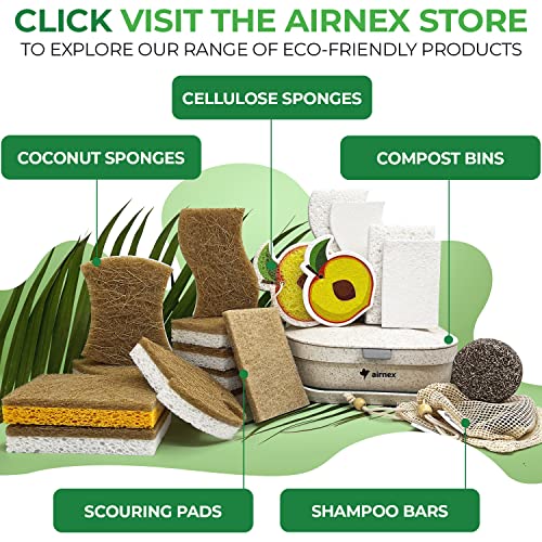 AIRNEX Biodegradable Natural Kitchen Sponges Pack of 6 - Cellulose and Coconut Walnut Scrubber Sponge - Eco Friendly Sponges for Dishes - size: 6 Pack