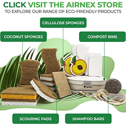 AIRNEX Biodegradable Natural Kitchen Sponges Pack of 6 - Cellulose and Coconut Walnut Scrubber Sponge - Eco Friendly Sponges for Dishes - size: 6 Pack
