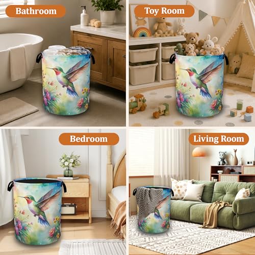 Hummingbird Flowers Collapsible Laundry Basket with Handles, Large Capacity Clothes Hamper, Waterproof Oxford Cloth Storage Basket for Laundry Room Bathroom - color: Hummingbird Flowers