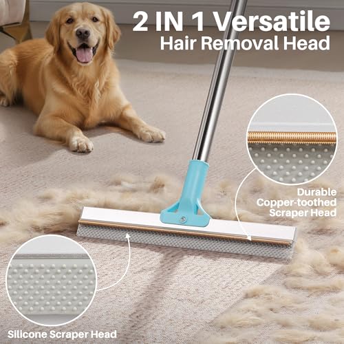 JOYMOOP 2 PCS Carpet Rake for Pet Hair Removal, 63" Adjustable Long Handle and Short Handle Carpet Scraper for Rugs, Sofa,Cloth, Metal & Silicone Dog Hair Carpet Rake - size: 2 PCS[1 Long Handle+1 Short Handle]
