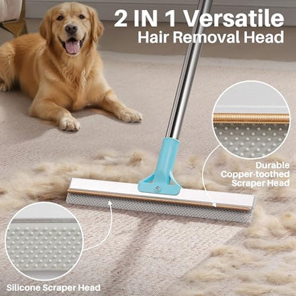 JOYMOOP 2 PCS Carpet Rake for Pet Hair Removal, 63" Adjustable Long Handle and Short Handle Carpet Scraper for Rugs, Sofa,Cloth, Metal & Silicone Dog Hair Carpet Rake - size: 2 PCS[1 Long Handle+1 Short Handle]