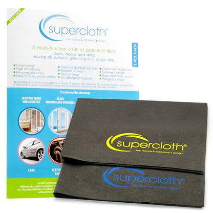 Supercloth® Premium Microfiber Cleaning Cloth for All-Purpose, Lasts Over 5 Years, Glasses Cleaning Cloth, Microfiber Cloth for Cars, Magic Reusable Cloth Streak-Free 100% Made in Italy (2pk) - size: 2