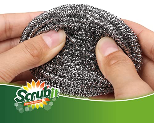 12 Pack Stainless Steel Scourers by Scrub It – Steel Wool Scrubber Pad Used for Dishes, Pots, Pans, and Ovens. Easy scouring for Tough Kitchen Cleaning. (XX Large (100 gram)) - size: XX Large (100 gram)