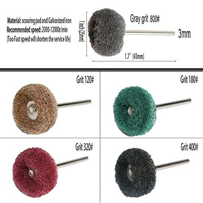 69Pcs Abrasive Wheel Buffing Polishing Wheel Wire Brushes Set for Rotary Tool Accessories,Shank 3mm Mini Brush Polishing Kit,for Power-Operated Grinders