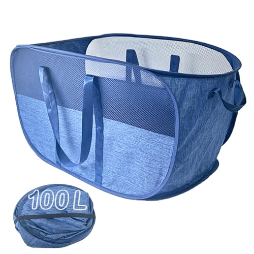 Extra Large Mesh Pop Up Laundry Hamper, 100L Collapsible Laundry Basket - color: Blue
