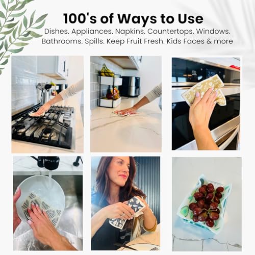 Harps&Seb Swedish Dishcloths for Kitchen Dish Towels - 5 Pack, Non-Scratch Reusable Paper Towels, Super Absorbent Washable Swedish Dish Cloths, No Odor, Biodegradable, Leaf Design - color: Leafy Vines, style: 5 Pack