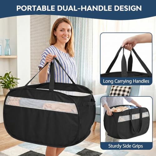 100L Collapsible Laundry Baskets, Foldable Dual Handle Laundry Hamper Black - color: 100L Black
