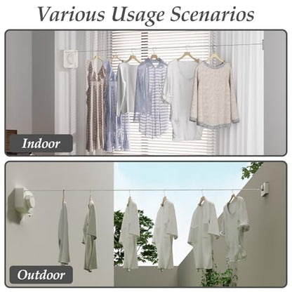 Danpoo Stainless Steel Retractable Clothesline Heavy Duty - 13.7ft Adjustable Tension Non-Drop Clothes Line, Rustproof Metal Wall Mounted Laundry Line(White) - color: White