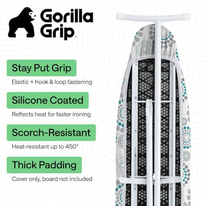 GORILLA GRIP Padded Ironing Board Cover, 15x54 Spiral - color: Spiral: Gray/White/Turquoise, size: 15" X 54"
