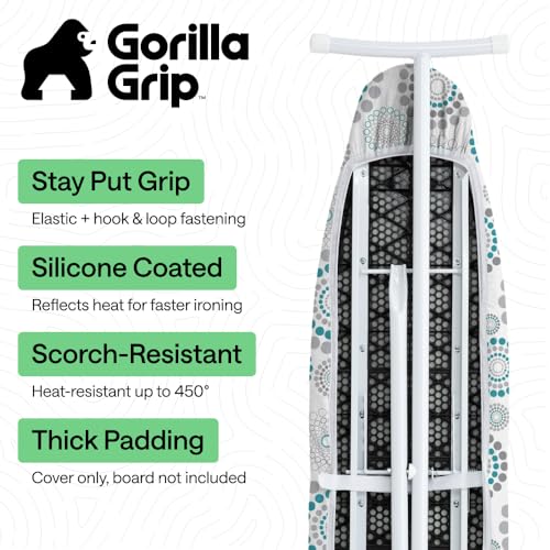 GORILLA GRIP Padded Ironing Board Cover, 15x54 Spiral - color: Spiral: Gray/White/Turquoise, size: 15" X 54"