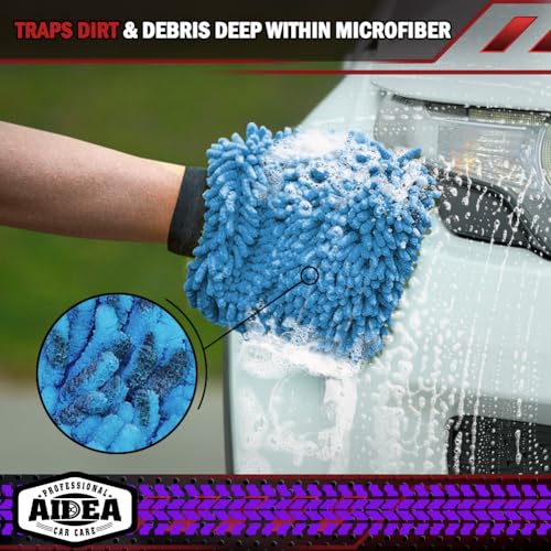 AIDEA Car Wash Mitt Microfiber, 2PK, Car Wash Brush, Blue, 7.12''X10.14'' - color: Blue, size: 2PK-7.12''X10.14''