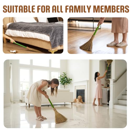 Vietnam Handmade Straw Whisk Broom with Green Wooden Handle - Soft Natural Grass Broom for Home, Kitchen, Bedroom & Garage, 12.2" Wide x 27.95" Long - style: Green