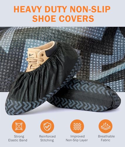 DclobTop 200Pack Shoe Covers Disposable Non-Slip -Non Woven Breathable Boot Covers, Slip-Resistant Shoe Booties for Indoors, 2 Sizes Fits Up To 12 US Men and 13 US Women Size - color: Black, size: 100Pack(L)+100Pack(XL)