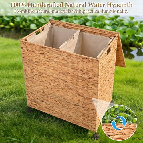 Livole Wicker Laundry Hamper with Lid & Wheel, Rattan Laundry Basket, 120L - color: Natural, size: 120L