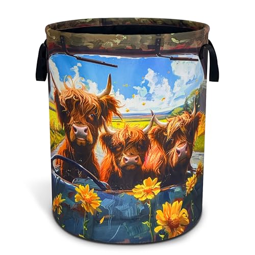 Highland Cow Laundry Basket Foldable Oxford Cloth Hamper 18.9 x 16.5 Inch - color: Highland Cow