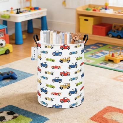Round Collapsible Cartoon Car Laundry Hamper for Adults and Kids - color: Round Racing Car