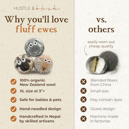 Fluff Ewes Wool Dryer Balls 3 Pack, Lights, XL - color: Lights, size: 3 Count (Pack of 1)