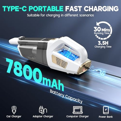 CKIKH Handheld Vacuum Cordless 15000PA, Hand Held Car Vacuum Cleaner - color: White & Gold