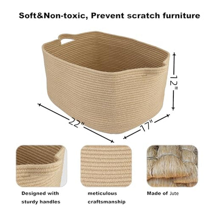 XUANGUO Large Rectangle Woven Jute Rope Storage Basket 22"x17"x12" - color: Jute