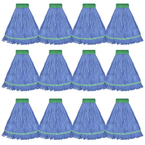Onesimus 28 oz Heavy Duty Mop Head Replacement, 5 Inch Headband for Quick Change Handle, Blue Loop-End Cotton Blend String Wet Dry Floor Mop Refill, X-Large Size, Case Pack of 12 Pcs - size: Case Pack (X-Large)