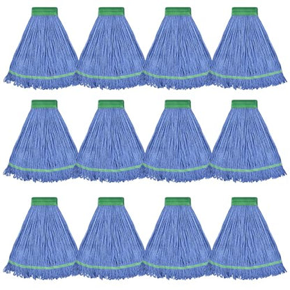 Onesimus 28 oz Heavy Duty Mop Head Replacement, 5 Inch Headband for Quick Change Handle, Blue Loop-End Cotton Blend String Wet Dry Floor Mop Refill, X-Large Size, Case Pack of 12 Pcs - size: Case Pack (X-Large)