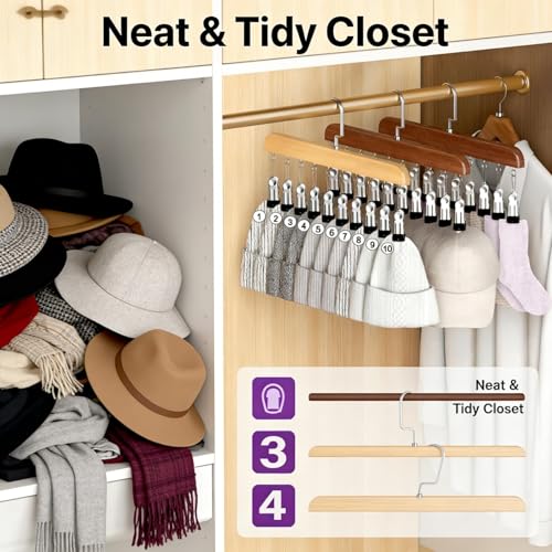 Hanging Closet Organizer, Wooden Legging Hanger with 10 Clips,Space Saving Hats Organizer for Closet,360° Rotating Wooden Multi-Hanger for Pants, Skirts and Socks Storage (Natural Finish) - color: Natural Wood
