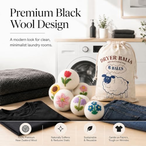 Wool Dryer Balls 6 Pack, New Zealand, Reusable Natural Fabric Softener - color: White-flower
