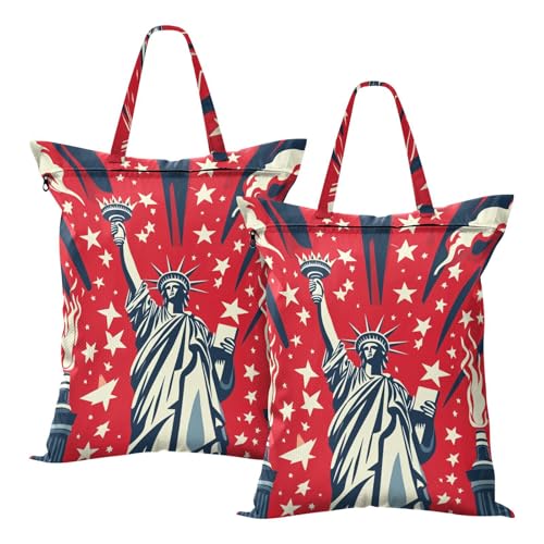Travel Laundry Bags 2 PC Wet Dry Bag with Handle Dirty Clothes Organizer for Swimsuits Beach Camping Waterproof Washable July 4th Statue Of Liberty Red - color: July 4th Statue of Liberty Red