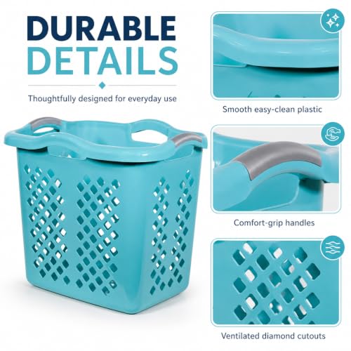 Teal Laundry Basket Set of 2 with Silver Handles, 2 Bushel - color: Blue 2pcs
