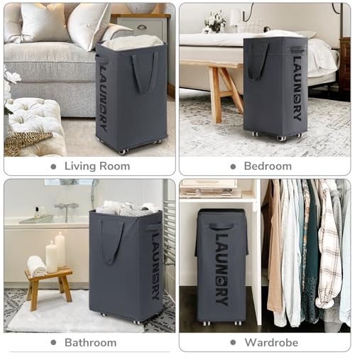 CHICVITA 75L Large Rolling Laundry Basket with Wheels & Wash Bag, Grey - color: Grey, size: 75L (15.7"L x 11.8"W x 24.8"H)