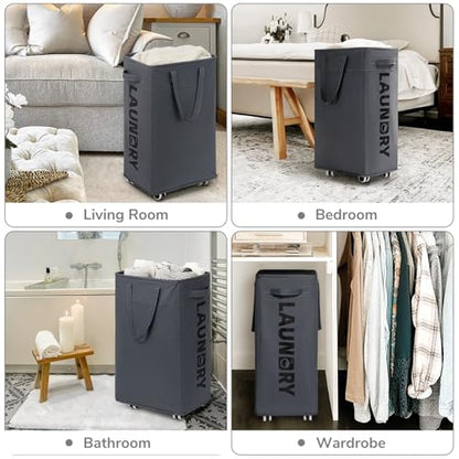 CHICVITA 75L Rolling Laundry Basket with Wheels 2-Pack, Wash Bags, Grey - color: Grey, size: 2-Pack 75L (15.7"L x 11.8"W x 24.8"H)