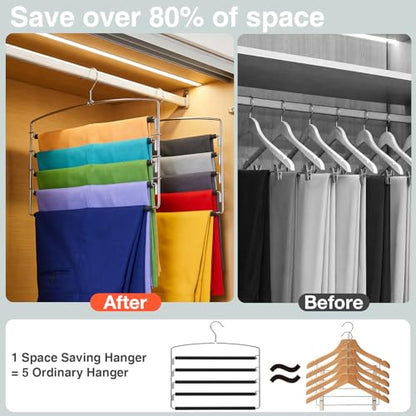 Korpai 6-Pack Pants Hangers Space-Saving Multi-Layer,150° Rotate Metal Swing Arm Non Slip Foam Padded,Closet Organizers and Storage 360 Swivel Top Hook for Jeans,Trouser,Slacks,Skirt,Scarfs,Towels ect