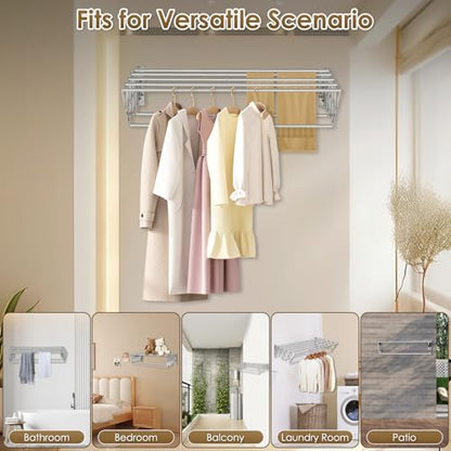 XL-31.5" Wall Clothes Drying Rack, Retractable Mounted Rack Silver - color: Silver