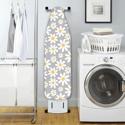Extra Thick Ironing Board Cover and Pad, 15x54 Ironing Board Cover, Resist Scorching and Staining,Elastic Edges,Grey White Daisy Spring Summmer Flowers - color: Daisy Grey