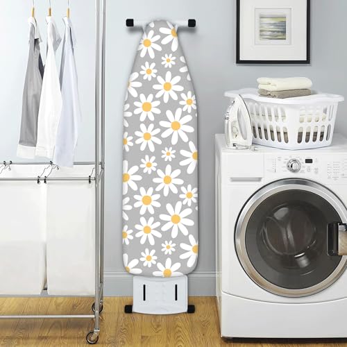 Extra Thick Ironing Board Cover and Pad, 15x54 Ironing Board Cover, Resist Scorching and Staining,Elastic Edges,Grey White Daisy Spring Summmer Flowers - color: Daisy Grey