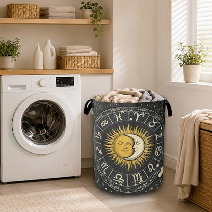 Sun Moon Zodiac Laundry Basket, Foldable Laundry Hamper with Handles, Large Capacity Waterproof Clothes Storage Basket for Bedroom Bathroom College Dorm - color: Sun Moon Zodiac