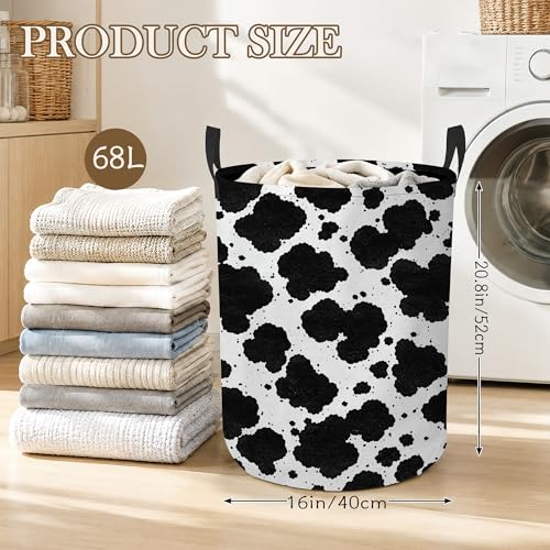 Cow Print Laundry Basket Oxford Cloth Laundry Hamper With Handle Foldable Portable Clothes Storage Basket Storage Bag For Laundry Room/Bathroom/Bedroom/Dormitory 20.8"x16" - color: Cow Print